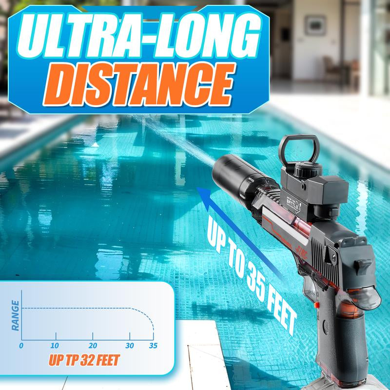 Electric Water Shooter with LED Lights, Powerful Squirt Blaster Toy for Kids & Adults, 26-35Ft Range, Waterproof, Ideal for Pool, Outdoor Fun