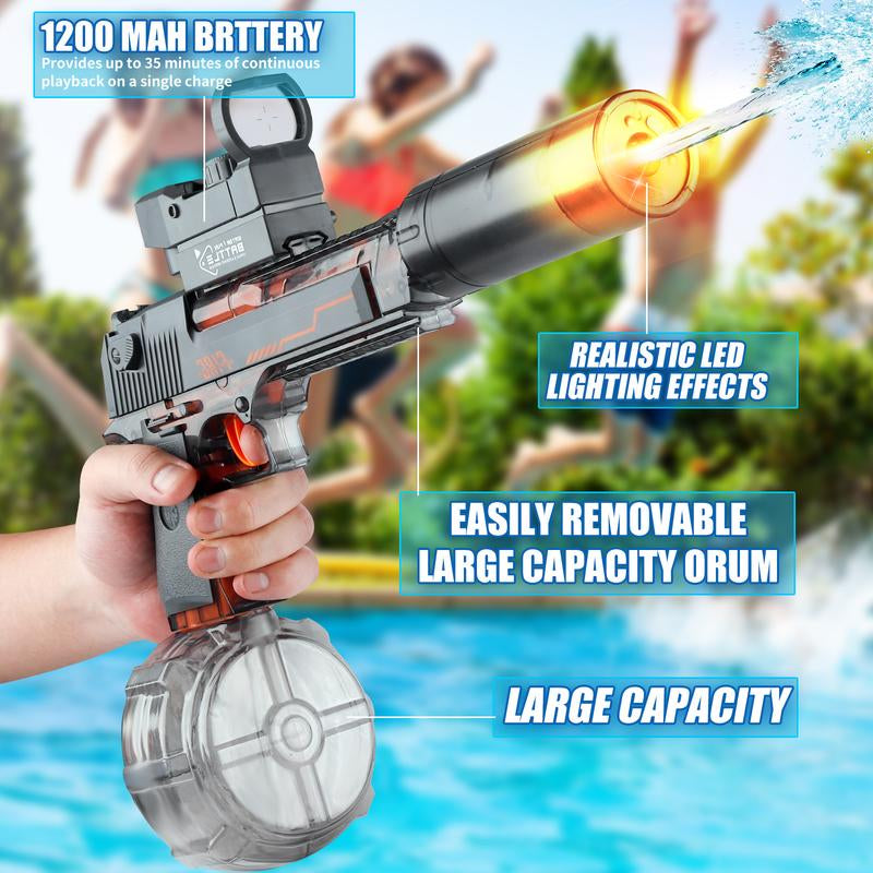 Electric Water Shooter with LED Lights, Powerful Squirt Blaster Toy for Kids & Adults, 26-35Ft Range, Waterproof, Ideal for Pool, Outdoor Fun